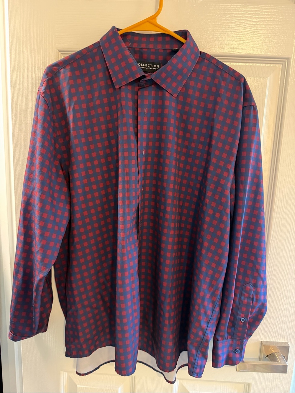 Collection by Michael Strahan Men’s 17-17.5 Red Blue Check Dress Shirt